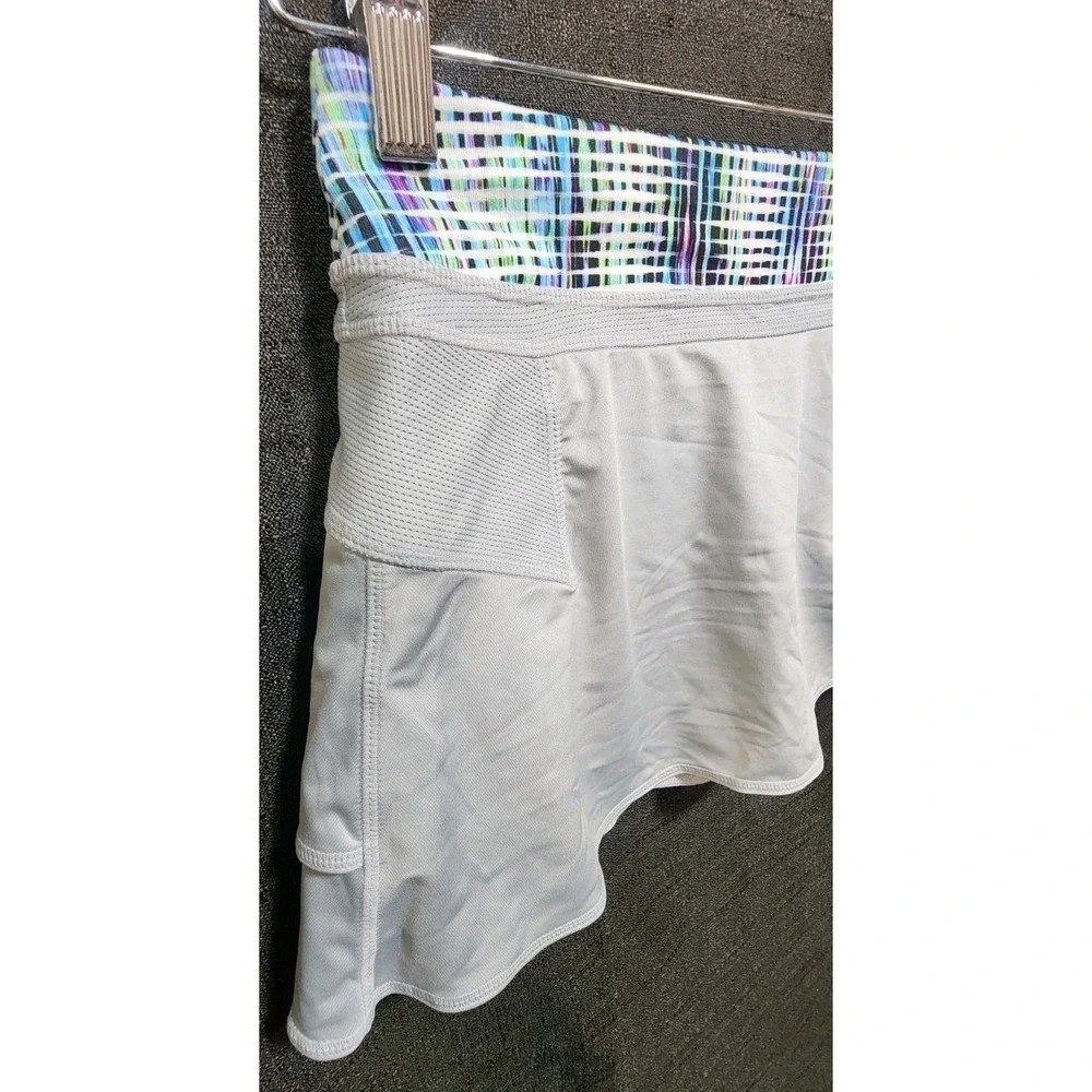Athleta Girl Super Skort Gray Skirt Shorts Breathable Zip Pocket Logo Sz XL/14‎